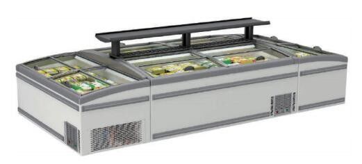 Glass Top Supermarket Island Freezer Pendingin Statis 500L-1000L