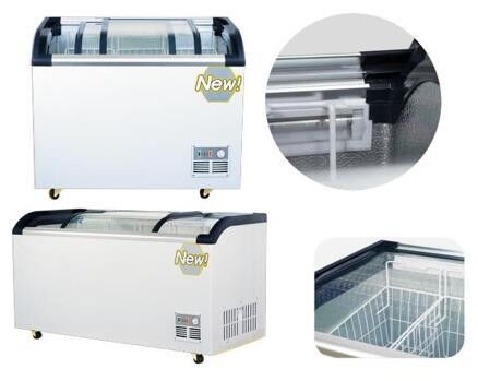 Pintu Kaca Geser Melengkung Komersial Tampilan Es Krim Freezer glass top island freezer