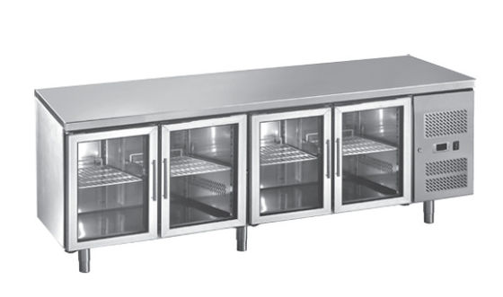 Stainless Steel Back Bar Under Counter dengan Pintu Kaca 2/3/4 Pintu Under Counter Kulkas 282L Ventilated Snack