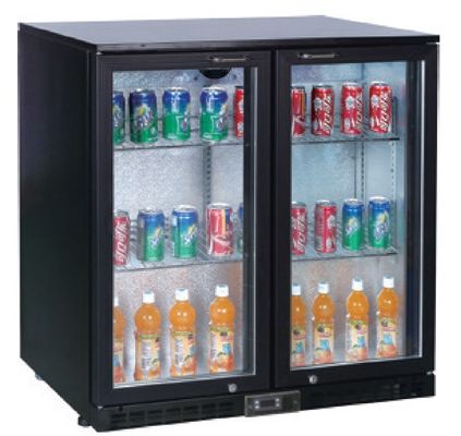 Back Bar Under Counter Cooler 2 Pintu Kaca Dengan Kunci dan Pintu Ayun 208L