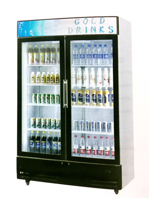 Minuman Freezer Display Tegak Pintu Ganda Dengan Pendingin Berventilasi Kanopi
