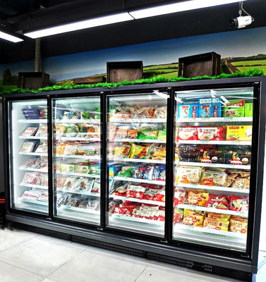 Tegak R290 Komersial Pintu Kaca Freezer Pendingin Udara tipe jarak jauh 220V