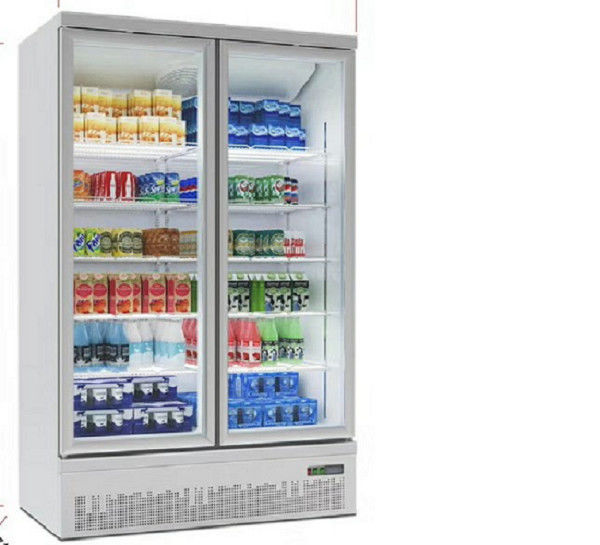 704L 2 Door Upright Glass Door Freezer Pendingin Udara untuk es krim dan makanan beku