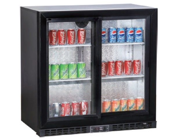 208L Komersial 2 Pintu Kaca Undercounter Bar Kulkas, Back Bar Under Counter Chiller, 2 pintu geser