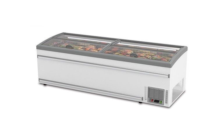 800L 1100L Pintu Kaca Freezer Dada R290 R404A Island Freezer Pintu kaca geser