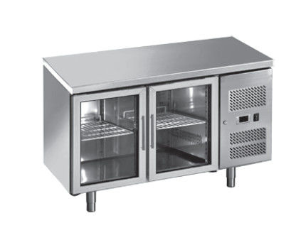 Stainless Steel Back Bar Under Counter dengan Pintu Kaca 2/3/4 Pintu Under Counter Kulkas 282L Ventilated Snack