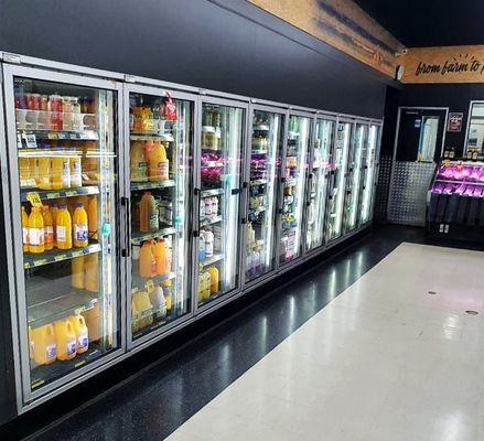 Jalan Komersial Suhu Rendah Sedang Di Cooler Freezer Dengan Pintu Kaca 3/4/5/6/7/8/9/10 Pintu